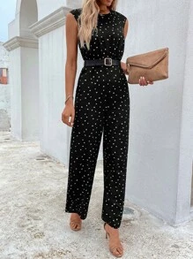 SHEIN Clasi Confetti Heart Print Sleeveless Jumpsuit Without Belt