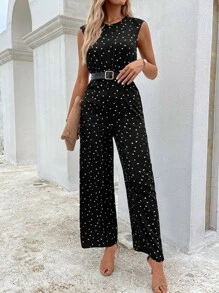 SHEIN Clasi Confetti Heart Print Sleeveless Jumpsuit Without Belt