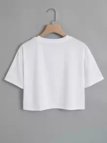 INAWLY Skull Print Crop Tee Graphic Tees Women Tops - White - View 2