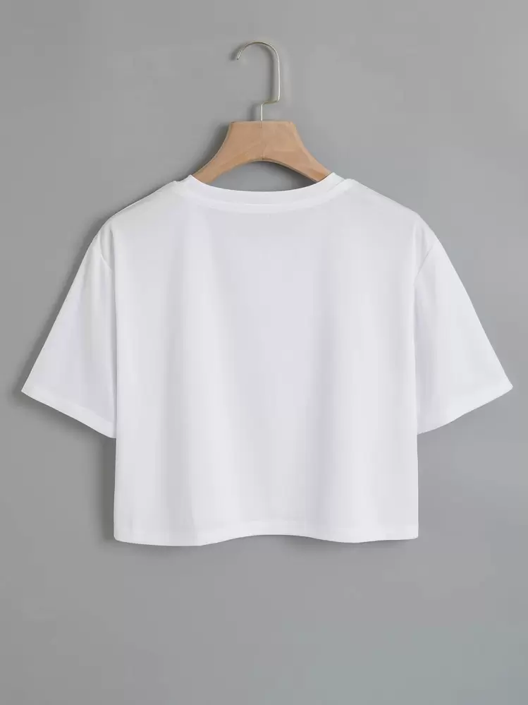 INAWLY פרחוני ואותיות גרפי קרופ טי גרפי חולצות נשים חולצות - לבן - ראה 2