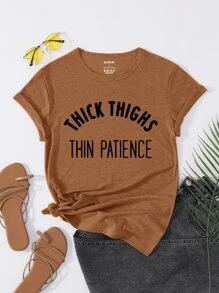 SHEIN LUNE Camiseta con estampado de slogan de cuello redondo