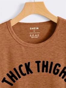 SHEIN LUNE Camiseta con estampado de slogan de cuello redondo