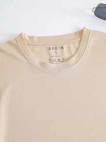 SHEIN Essnce Solid Round Neck Tee - Apricot - View 5