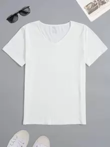 男士素色V領T恤 - 白色 - 查看 1