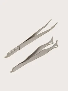 2入組不銹鋼嫁接睫毛輔助帶梳鑷子睫毛輔助 - 銀色 - 查看 3