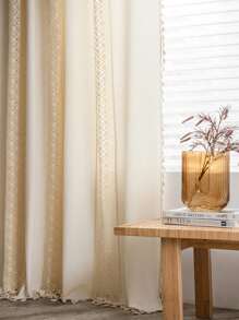 Bubaba 1 件纯色拼布卧室装饰窗帘，波西米亚风北欧休闲亚麻手工钩针镂空遮光窗帘，适合日常使用、婚礼、度假、餐厅、厨房、卧室、咖啡店、健身房、门厅、节日装饰、四季皆宜 - 米色 - 查看 8