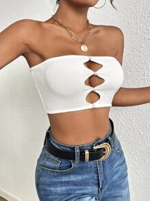 SHEIN Essnce Cut Out Front Crop Tube Top - White - View 5