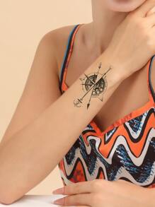 2 feuilles Sticker de tatouages à motif d'ancre - Noir - Voir 1