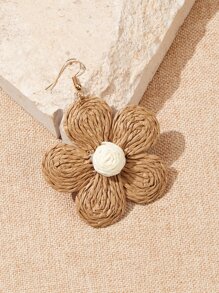 SHEIN VCAY Braided Flower Drop Earrings Valentines,Mom,Mother,Mother's Day,Gift - Brown - View 3