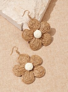 SHEIN VCAY Braided Flower Drop Earrings Valentines,Mom,Mother,Mother's Day,Gift - Brown - View 4