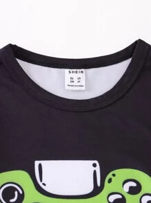 年輕男孩遊戲手柄和標語圖形合身睡衣套裝 - 黑色 - 查看 4