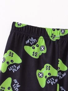 年輕男孩遊戲手柄和標語圖形合身睡衣套裝 - 黑色 - 查看 5