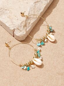 SHEIN VCAY Shell & Turquoise Tassel Drop Earrings