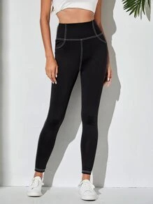 SHEIN EZwear Mùa Xuân Và Chi tiết đường khâu Thắt lưng băng rộng Đen Dài Xà cạp - màu đen - Xem 2