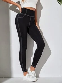 SHEIN EZwear Mùa Xuân Và Chi tiết đường khâu Thắt lưng băng rộng Đen Dài Xà cạp - màu đen - Xem 3