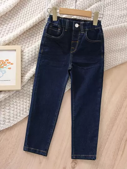 Genkimix Kids Ung pojke Neutral Casual Enkel Preppy elastiska midja jeans