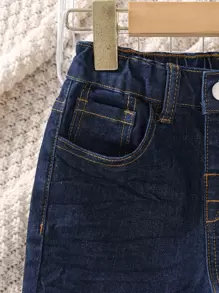 Genkimix Kids Young Boy Neutral Casual Simple Preppy Elastic Waist Jeans, School, Campus, College Summer Holiday - Dark Wash - View 4