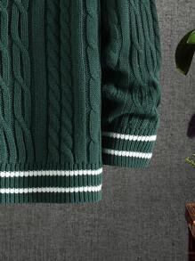 Aesthetic Post Hombres Jersey cricket tejido de cable de hombros caídos - Verde Oscuro - Ver 4