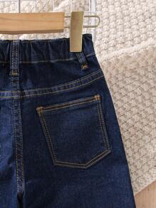 Genkimix Kids Young Boy Neutral Casual Simple Preppy Elastic Waist Jeans, School, Campus, College Summer Holiday - Dark Wash - View 5