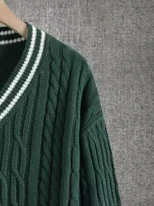 Aesthetic Post Hombres Jersey cricket tejido de cable de hombros caídos - Verde Oscuro - Ver 6