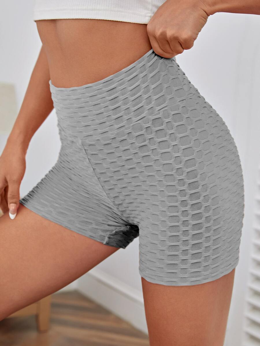 SHEIN EZwear Wide Waistband Textured Knit Cycling Shorts - Light Grey - View 1