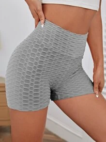 SHEIN EZwear Wide Waistband Textured Knit Cycling Shorts - Light Grey - View 3