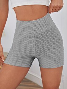 SHEIN EZwear Wide Waistband Textured Knit Cycling Shorts - Light Grey - View 4