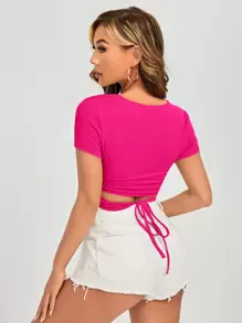 Muchica Tie Back Crop Tee - Hot Pink - View 1