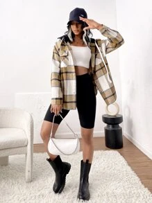 SHEIN LUNE 格紋印花落肩袖襯衫 - 彩色 - 查看 4