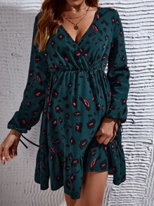 SHEIN Maternidad Vestido con estampado de puño con nudo bajo con fruncido - Agua verde azul - Ver 1