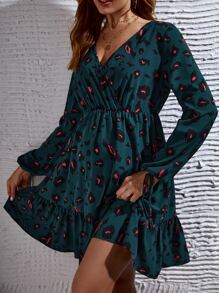 SHEIN Maternidad Vestido con estampado de puño con nudo bajo con fruncido - Agua verde azul - Ver 4