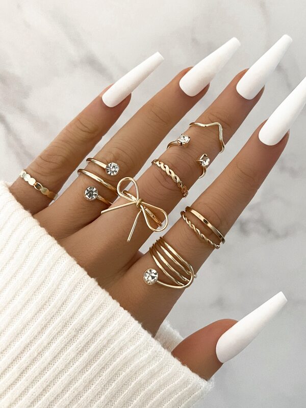 8pcs Bow & Rhinestone Decor Ring Valentines,Mom,Mother,Mother's Day,Gift