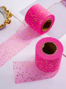 1roll Metallic Star Pattern Gift Wrapping Ribbon - Hot Pink - View 1