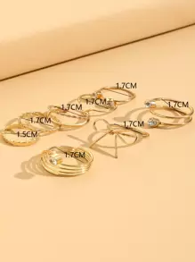 8pcs Bow & Rhinestone Decor Ring Valentines,Mom,Mother,Mother's Day,Gift - Yellow Gold - View 3