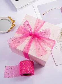 1roll Metallic Star Pattern Gift Wrapping Ribbon - Hot Pink - View 3