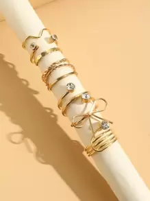 8pcs Bow & Rhinestone Decor Ring Valentines,Mom,Mother,Mother's Day,Gift - Yellow Gold - View 4