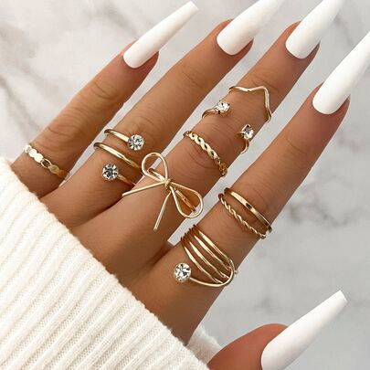 8pcs Bow & Rhinestone Decor Ring Valentines,Mom,Mother,Mother's Day,Gift