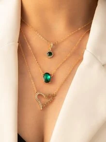 Collar con diamante de imitación con accesorio de corazón - Multicolor - Ver 2