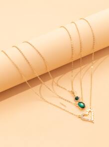 Collar con diamante de imitación con accesorio de corazón - Multicolor - Ver 1