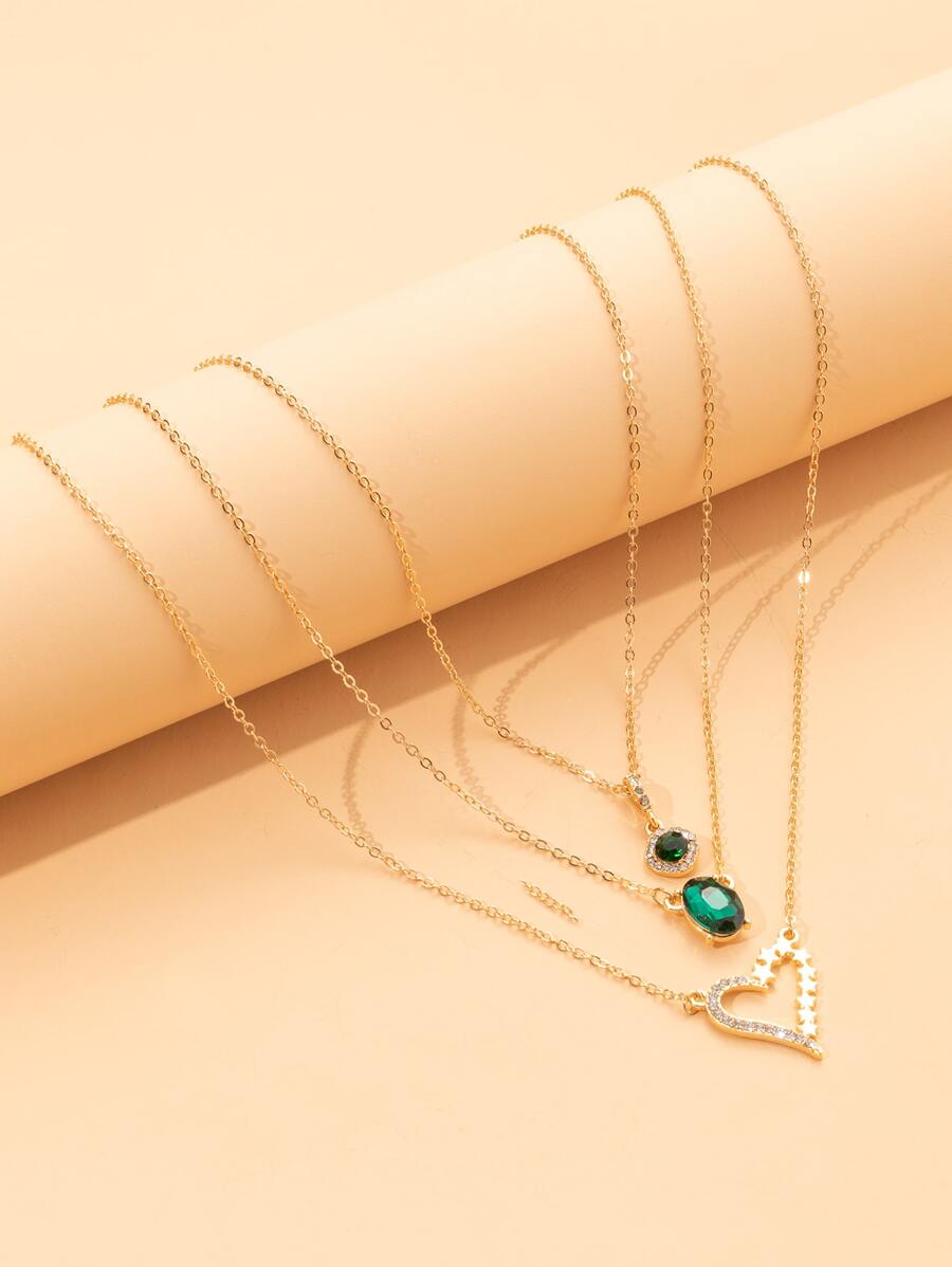 Collar con diamante de imitación con accesorio de corazón - Multicolor - Ver 1