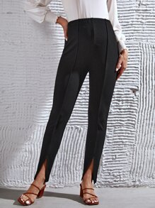 SHEIN Maternity High Waist Split Hem Trousers - Black - View 2