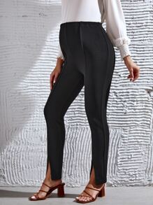 SHEIN Maternity High Waist Split Hem Trousers - Black - View 7