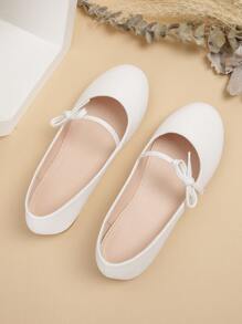 Girls Bow Decor Ballet Flats - White - View 3