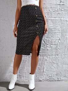 SHEIN Maternity Adjustable Waist Heart Print Split Skirt - Black - View 7