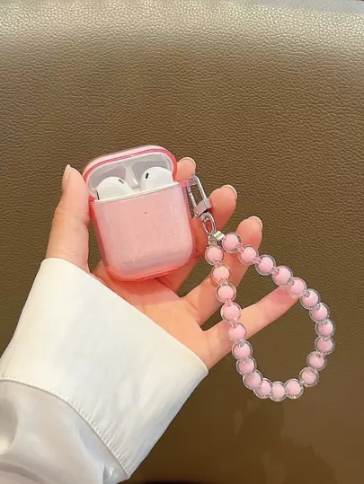 金屬亮絲耳機殼適用於Airpods帶串珠手腕帶