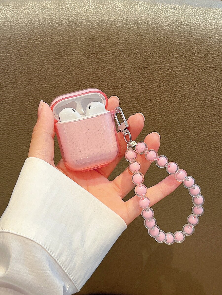 金屬亮絲耳機殼適用於Airpods帶串珠手腕帶 - 粉色 - 查看 1