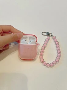 金屬亮絲耳機殼適用於Airpods帶串珠手腕帶 - 粉色 - 查看 3