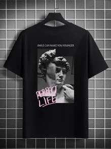 Manfinity Roghcode Men Figure & Slogan Graphic Tee - Black - View 3