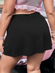 SHEIN EZwear 大碼鏈條細節下擺開叉裙裤 - 黑色 - 查看 3