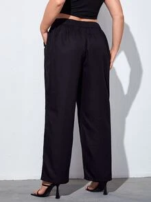 Plus High Waist Buttoned Detail Wide Leg Pants